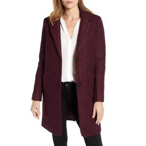 NWT Marc New York Paige Single Breasted Boucle Wool Coat in Burgundy